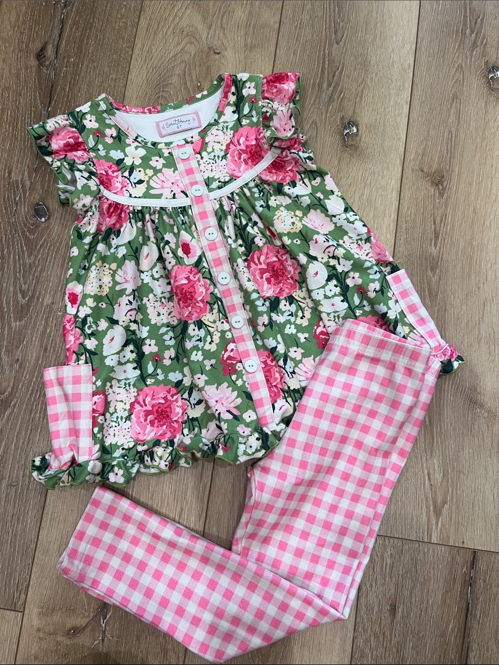 SweetHoney Girls Pink Floral Green Two-Piece Play Set 4T